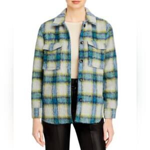 Rails Wool Turner Blue Plaid Oversized Fuzzy Shirt Jacket Shacket Womens Sz S